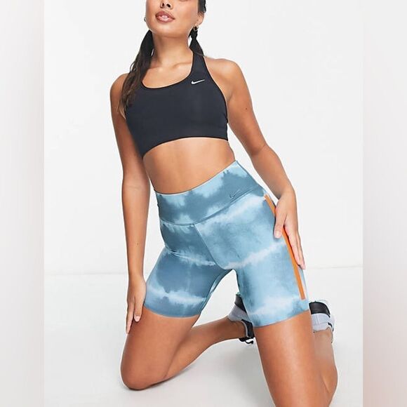 Nike Training Dri-FIT One Luxe 7-Inch Tie-Dye Legging Shorts In Blue ASOS - Picture 1 of 16